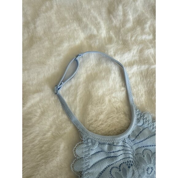 Colsie sz XS Blue High Neck Lace Bralette Bra Lace Overlay Halter Tank - Picture 4 of 7